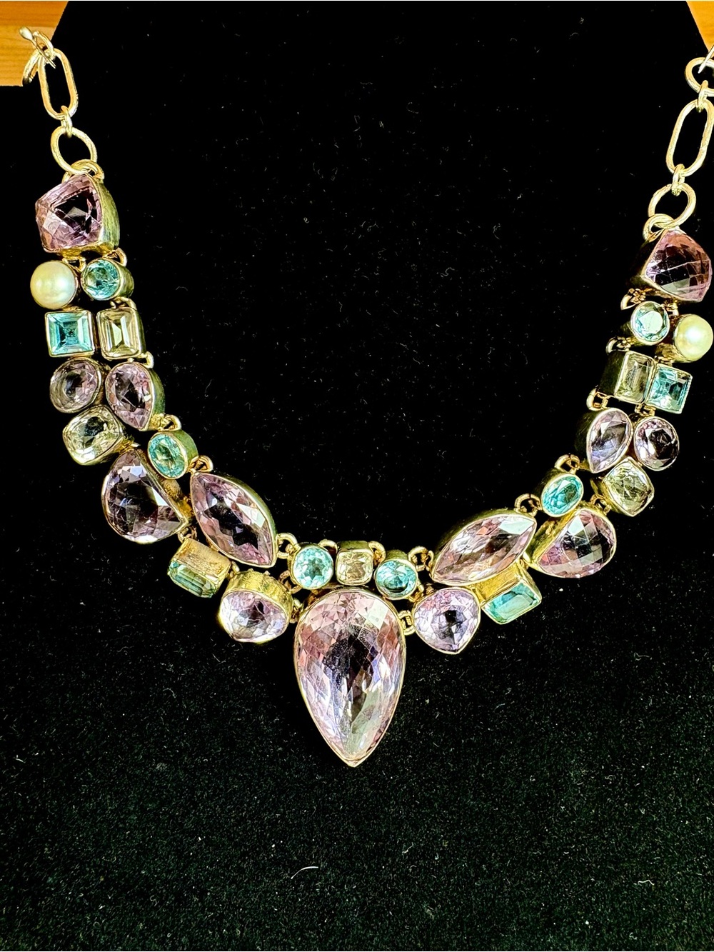 Amethyst, aquamarine, ametrine set in SS 925 statement necklace